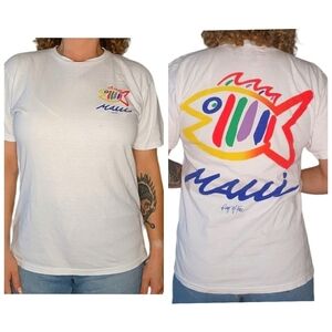 Ring Of Fire Size Medium White Short Sleeve Cotton Printed Tee Maui